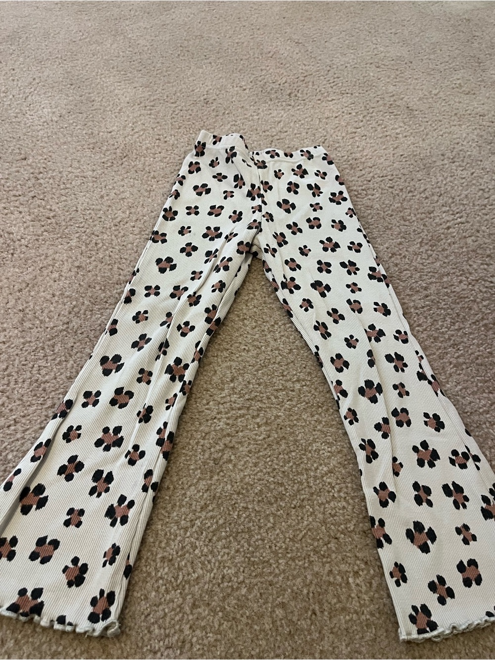 wonder nation Cream Floral Ribbed Bell-Bottom Leggings